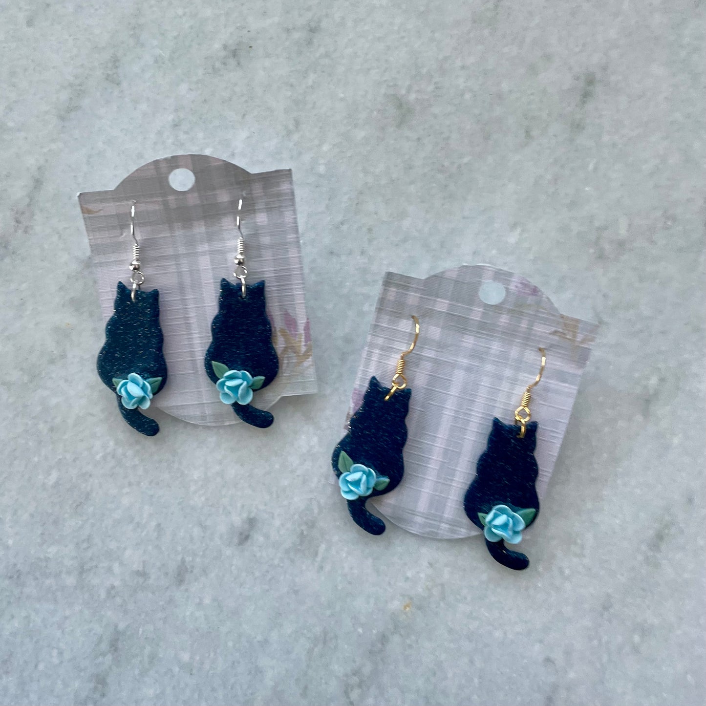 Blue Sparkly Floral Cats