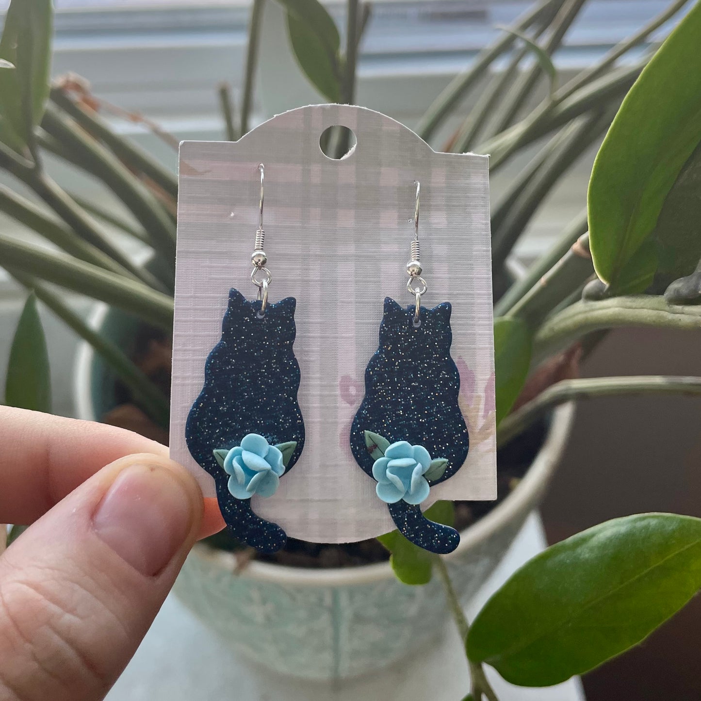 Blue Sparkly Floral Cats
