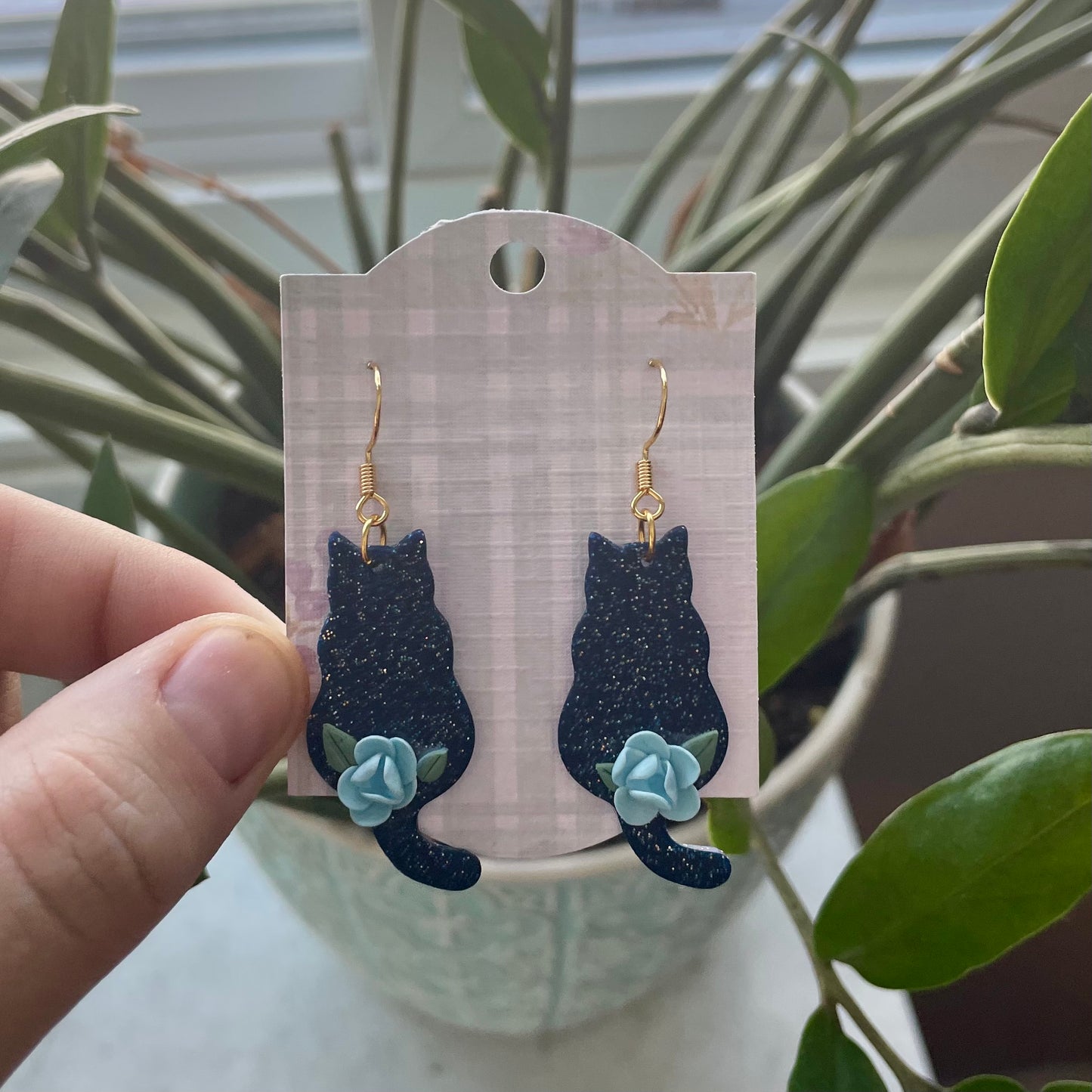 Blue Sparkly Floral Cats