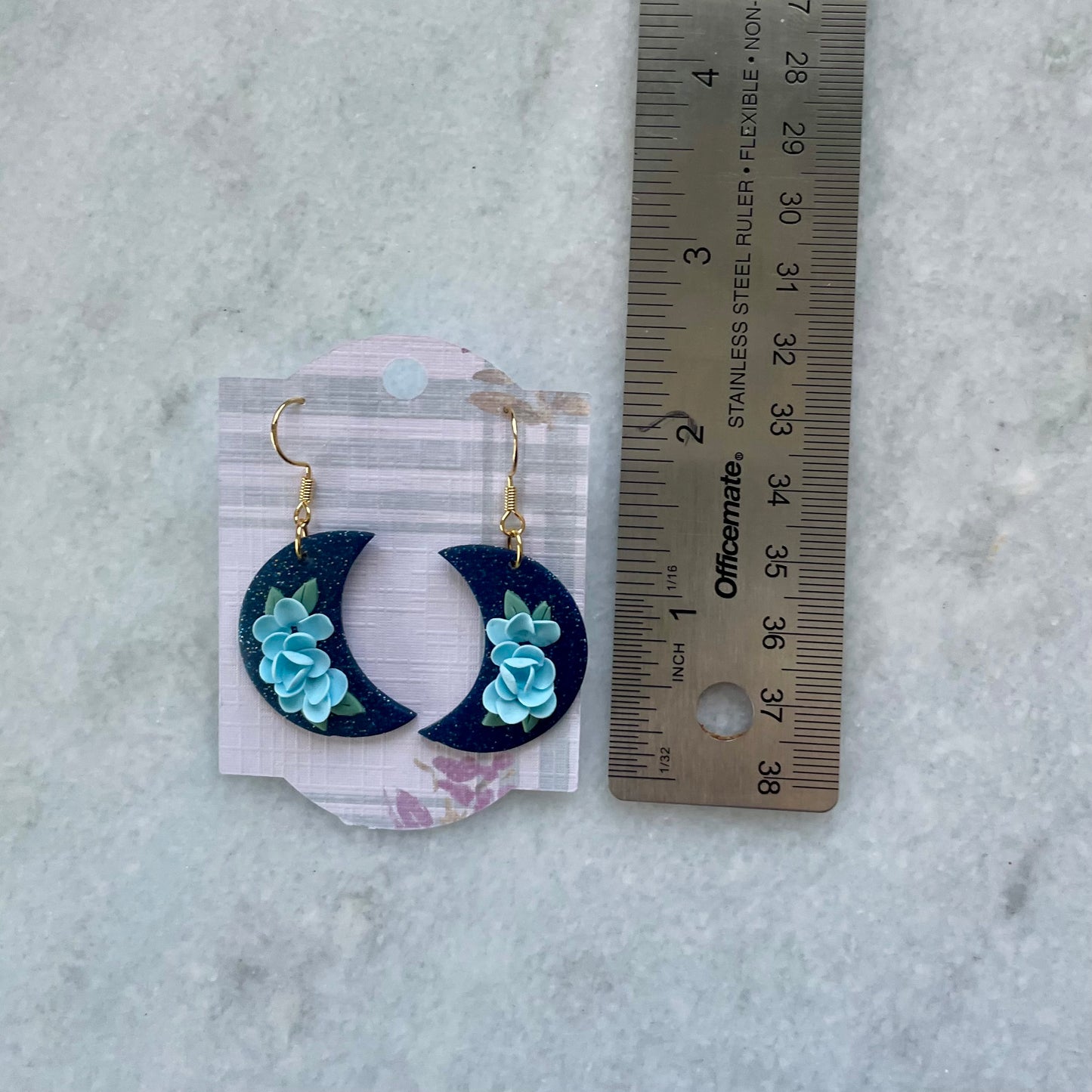 Blue Sparkly Floral Moons