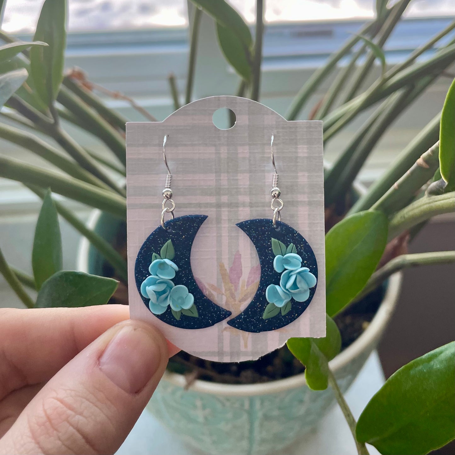 Blue Sparkly Floral Moons