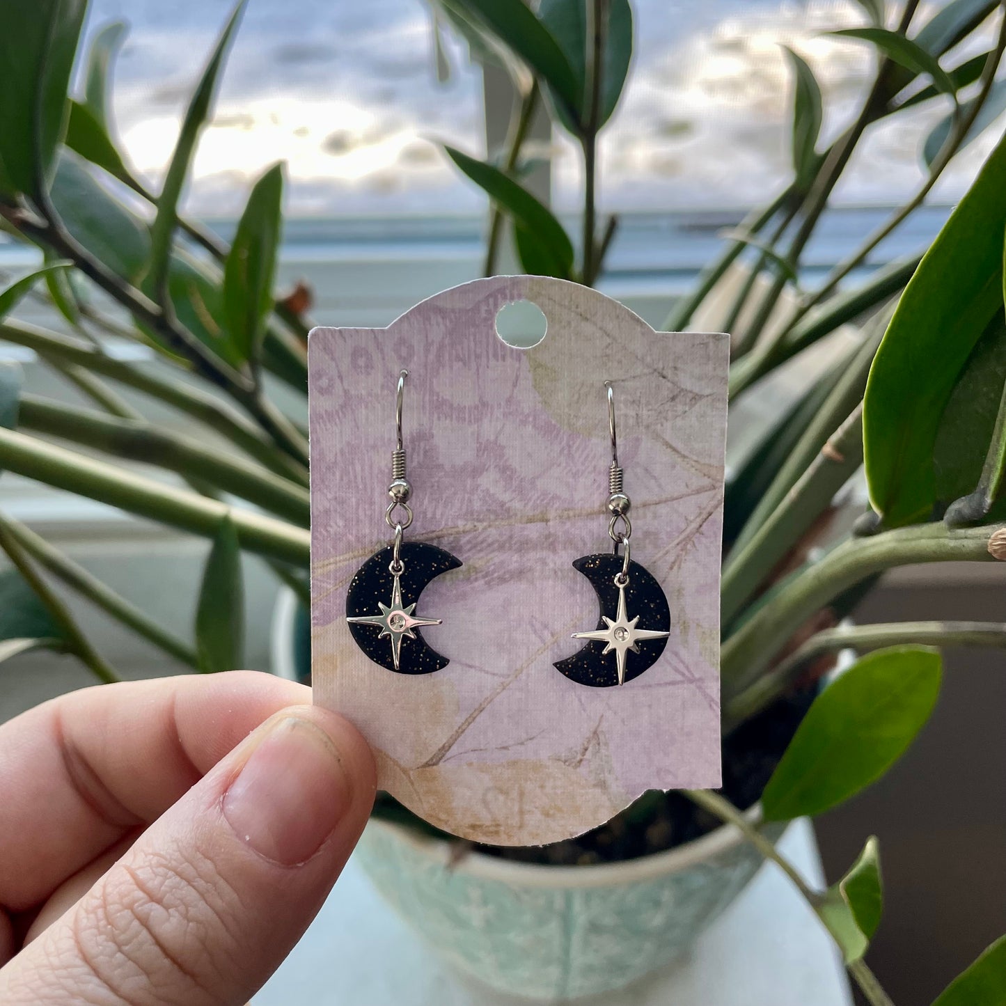 Black Sparkly Moon and Stars