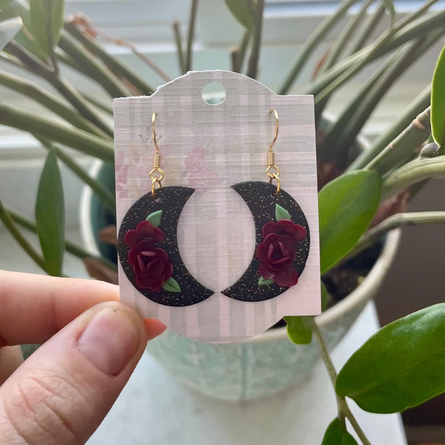 Black Sparkly Floral Moons