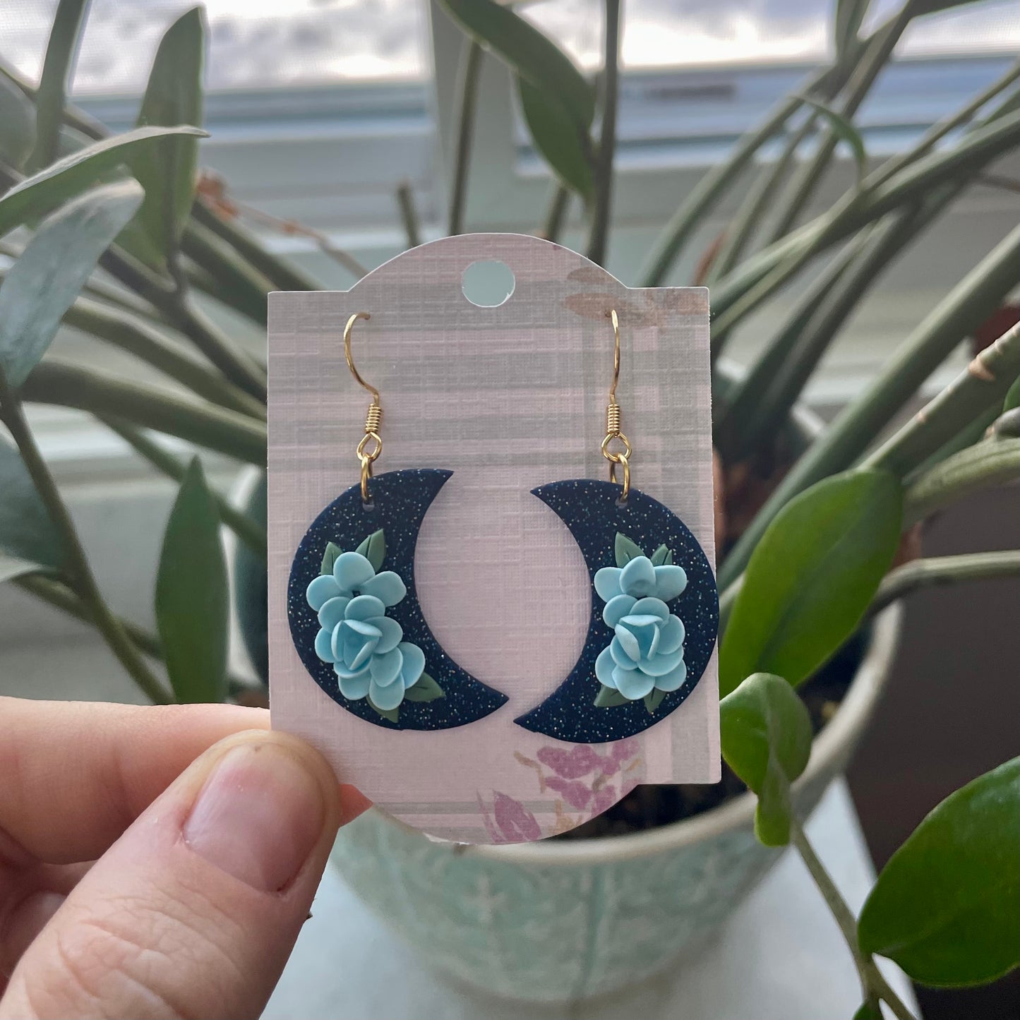 Blue Sparkly Floral Moons