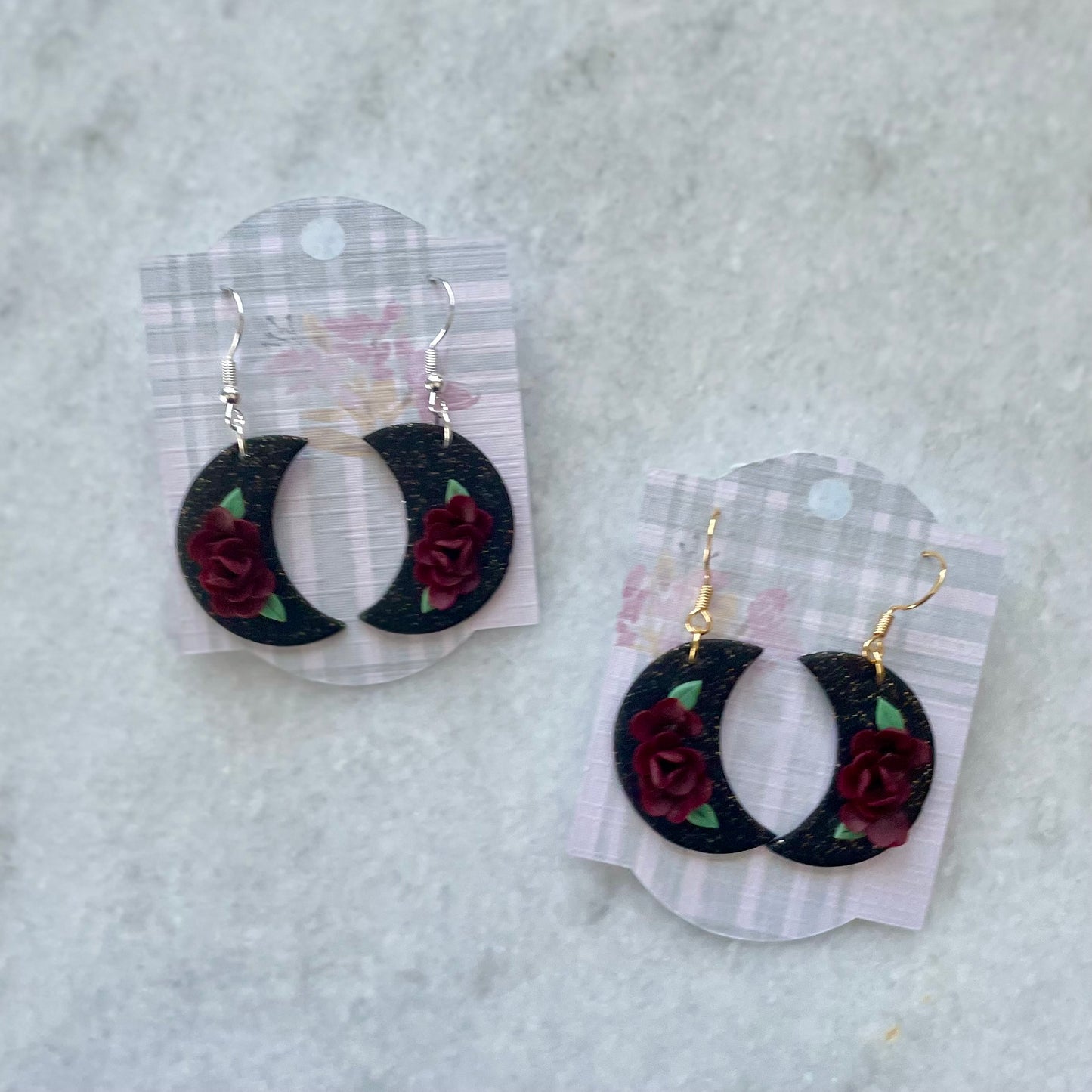 Black Sparkly Floral Moons