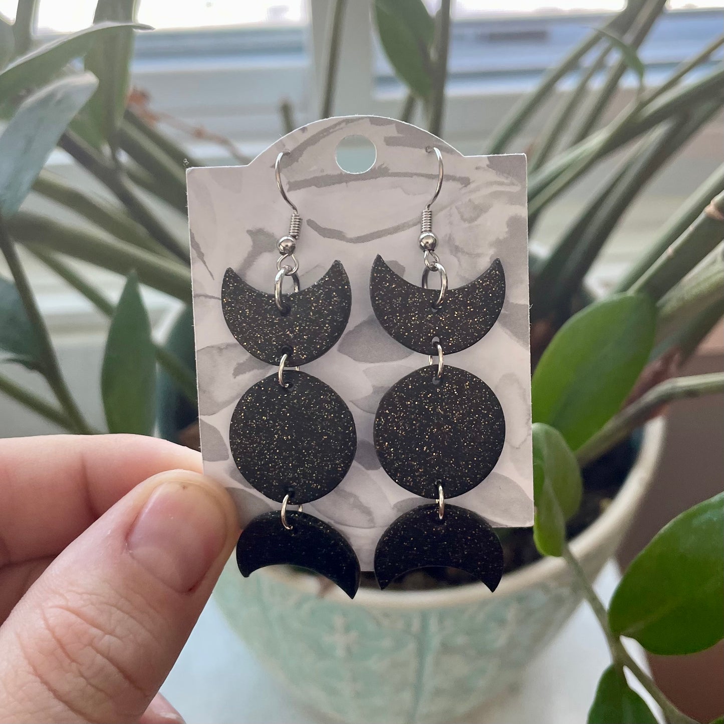 Black Sparkly Moon Phases