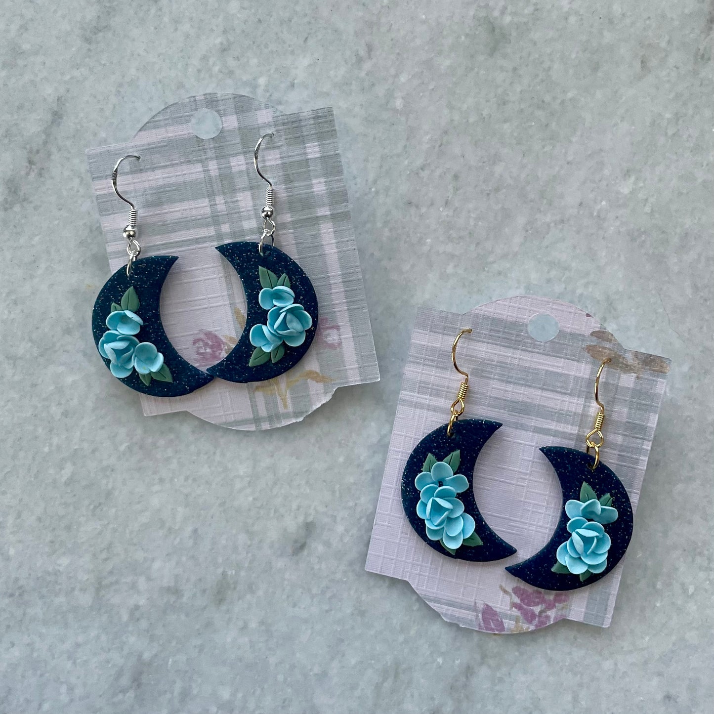Blue Sparkly Floral Moons