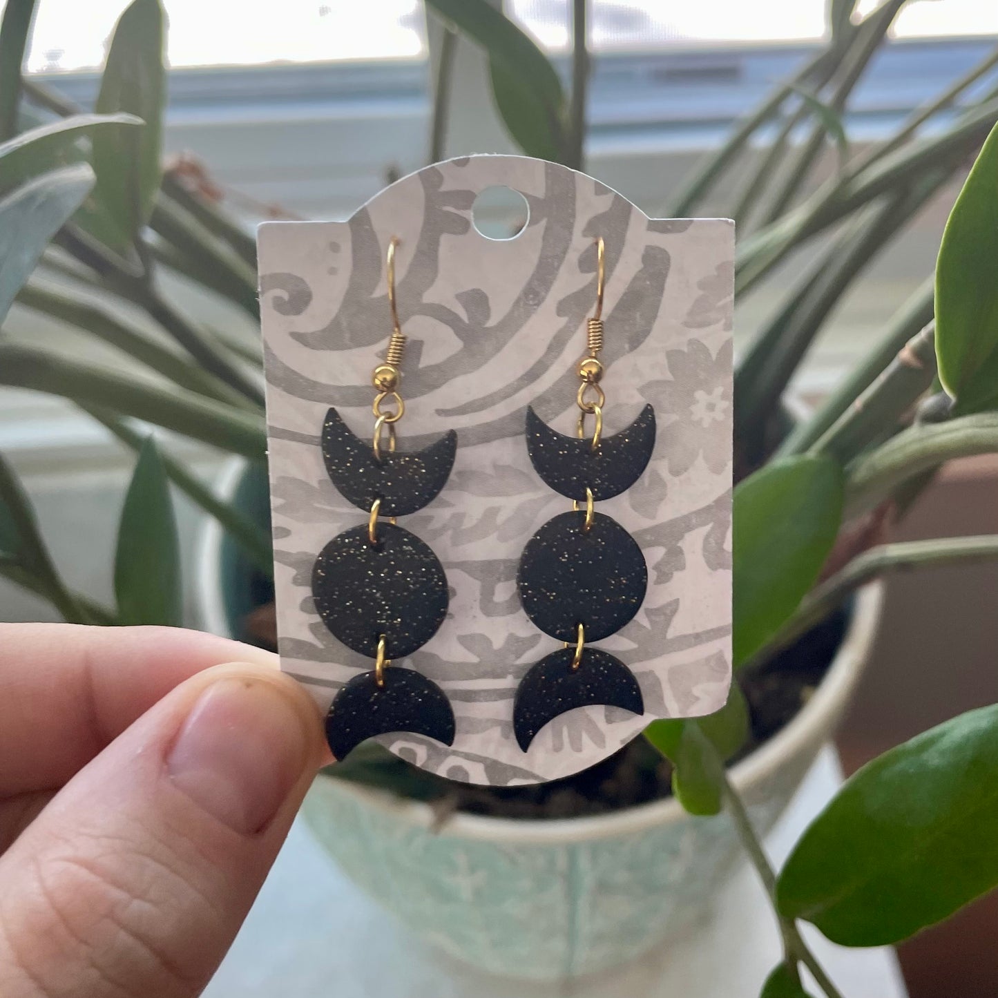 Black Sparkly Moon Phases