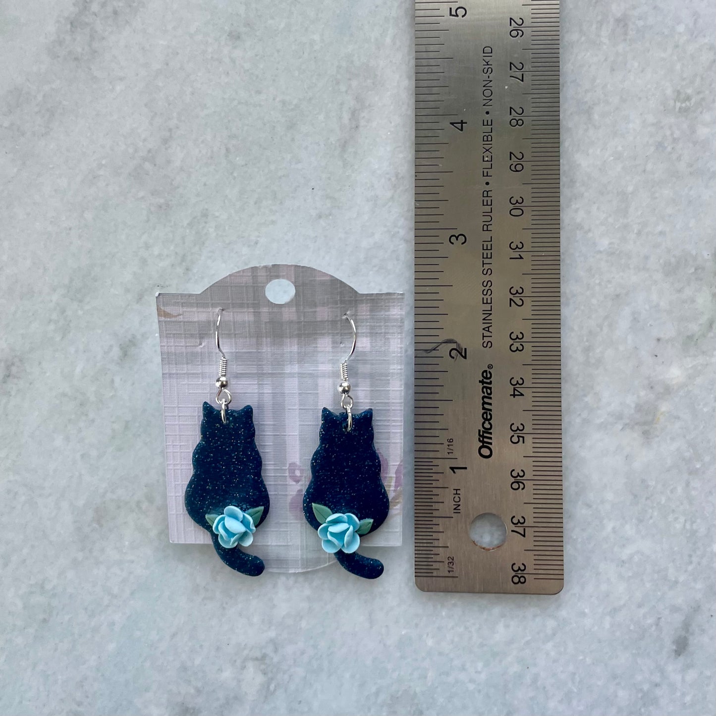 Blue Sparkly Floral Cats
