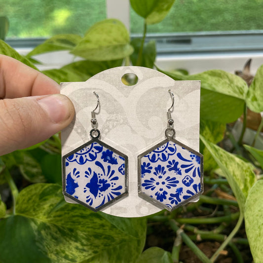 Blue China Bezeled Hexagon