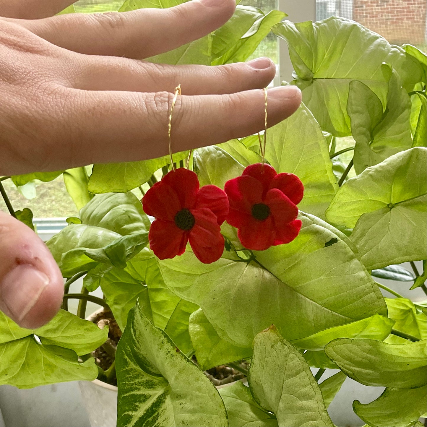 Red Poppy Hoops