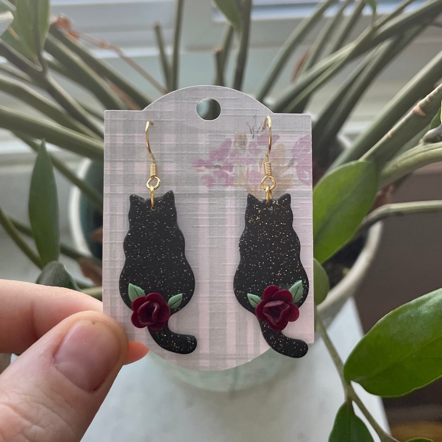 Black Sparkly Floral Cats
