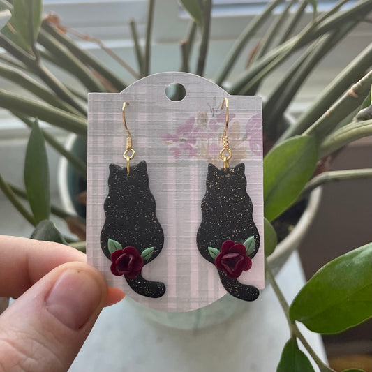 Black Sparkly Floral Cats
