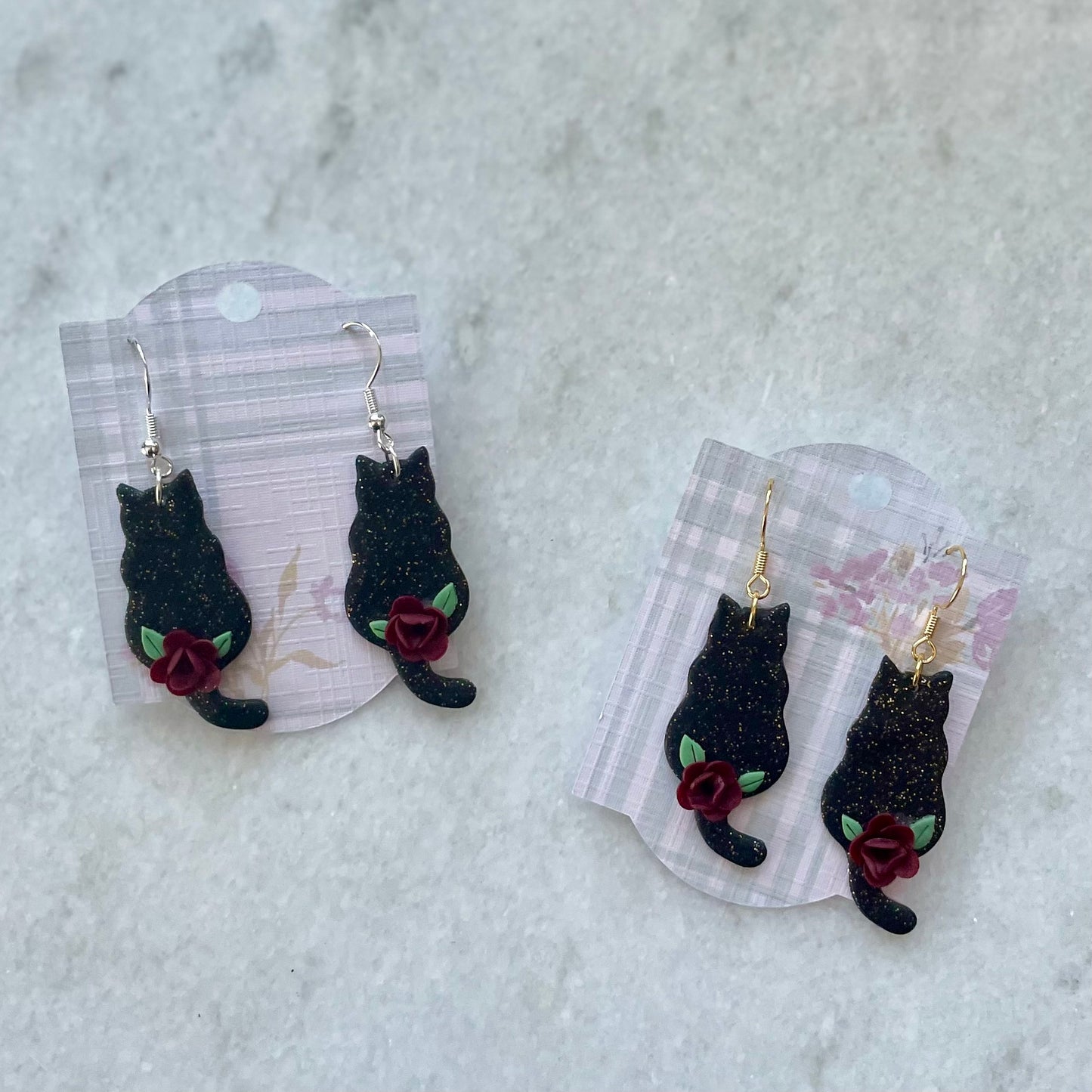 Black Sparkly Floral Cats