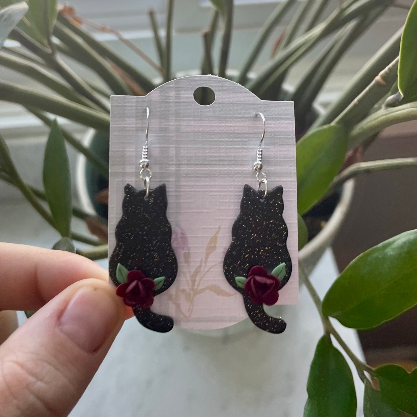 Black Sparkly Floral Cats