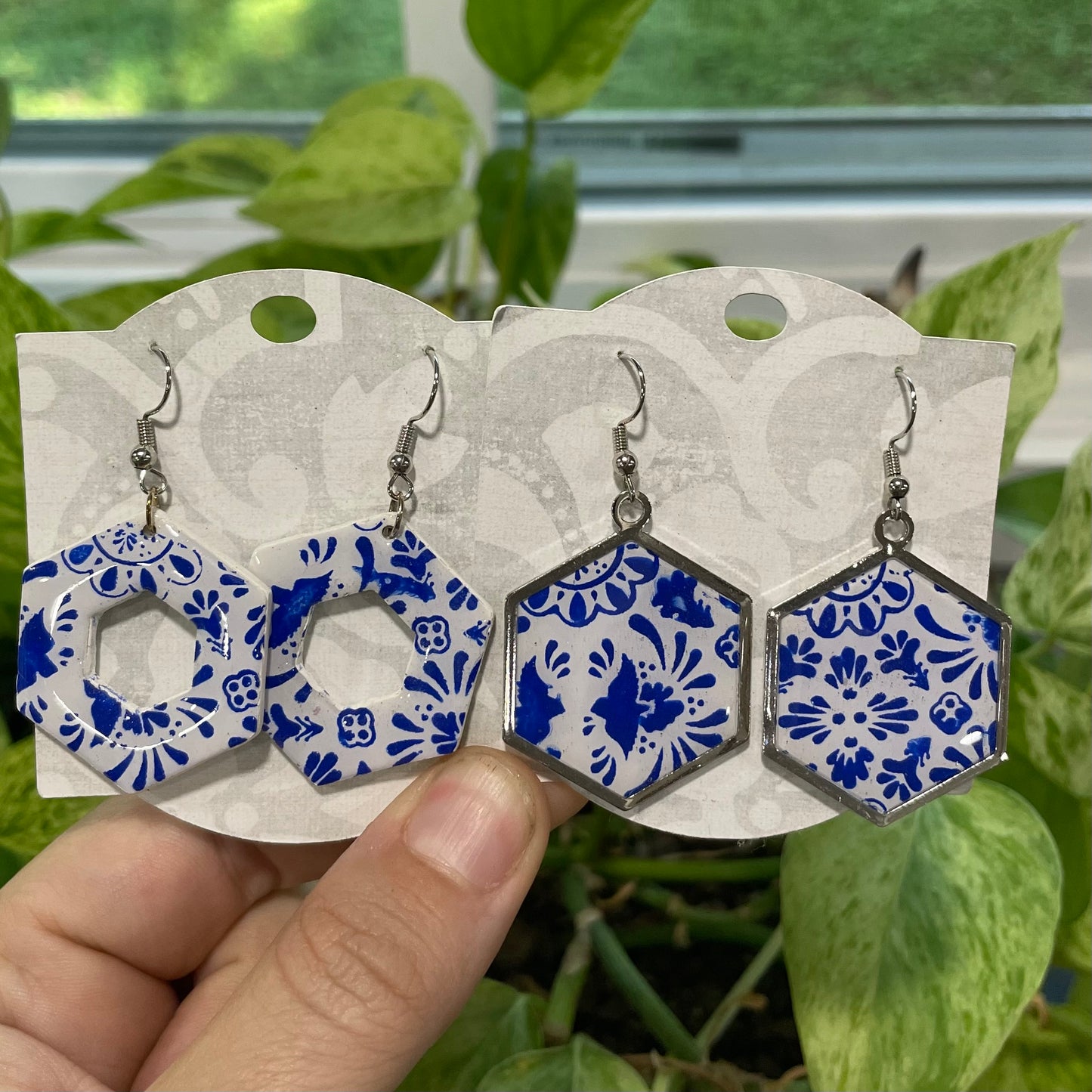 Blue China Bezeled Hexagon